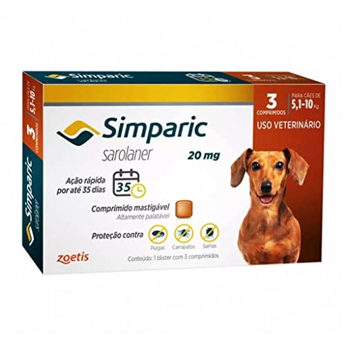 Simparic 20mg, 5,1 até 10kg, 03 Compr Zoetis para Cães